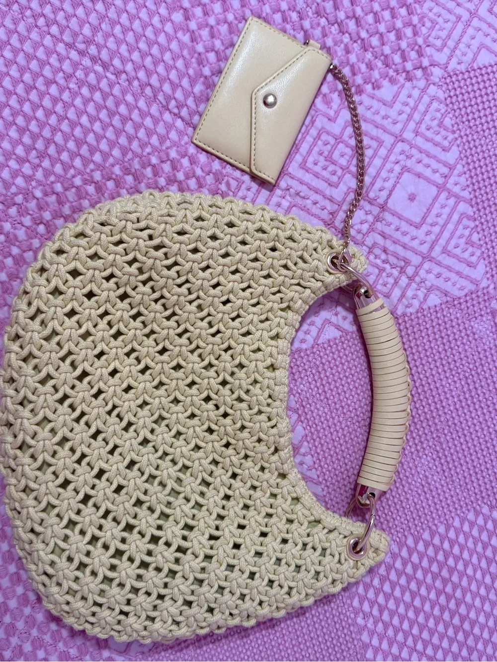 INC International Concepts Pale Yellow Woven Hobo Bag